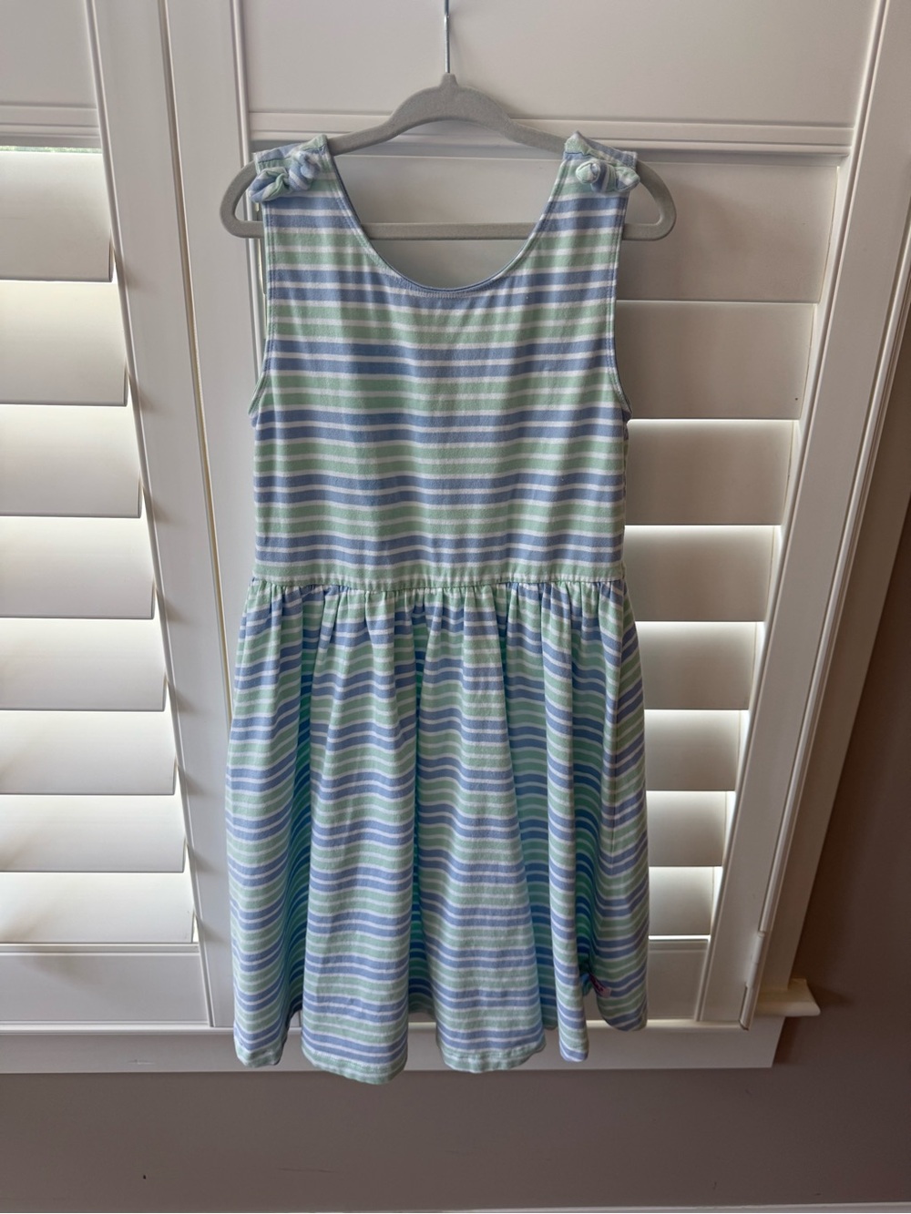 Ruffle Butts Blue & Green Striped Knot-Shoulder Dress
